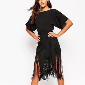 ASOS T-Shirt Fringe Open Back Midi Dress - 8
